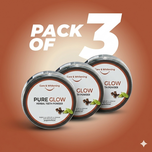 Pure Glow Herbal Teeth Powder – Pack of 3 (Ultimate Savings Bundle) | Pakistan’s Advanced 100% Natural Formula